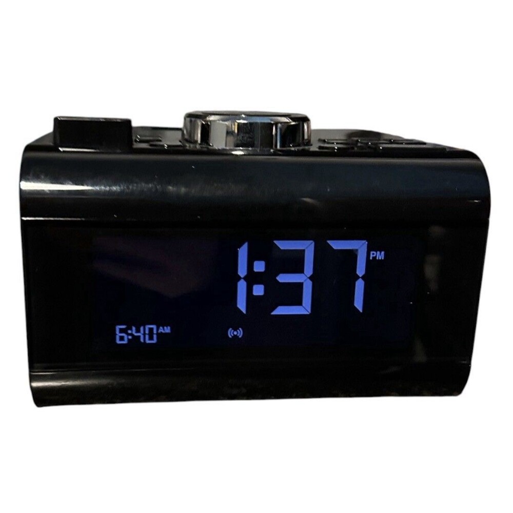 Brookstone iDesign Cube Clock Radio Dual Alarm Digital Display Black Model 64713